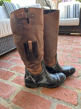 VERA PELLE Black and Brown Leather and suede tall rain Boots